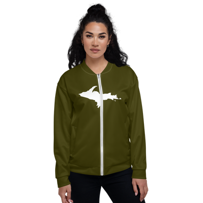 Michigan Upper Peninsula Bomber Jacket (w/ Large UP Outline) | Military Green