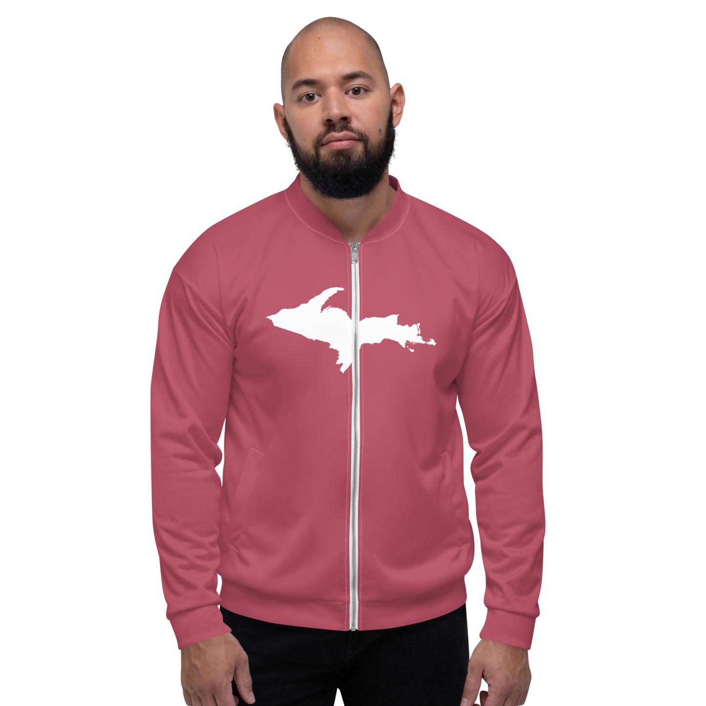 Michigan Upper Peninsula Bomber Jacket (w/ Large UP Outline) | Popstar Pink