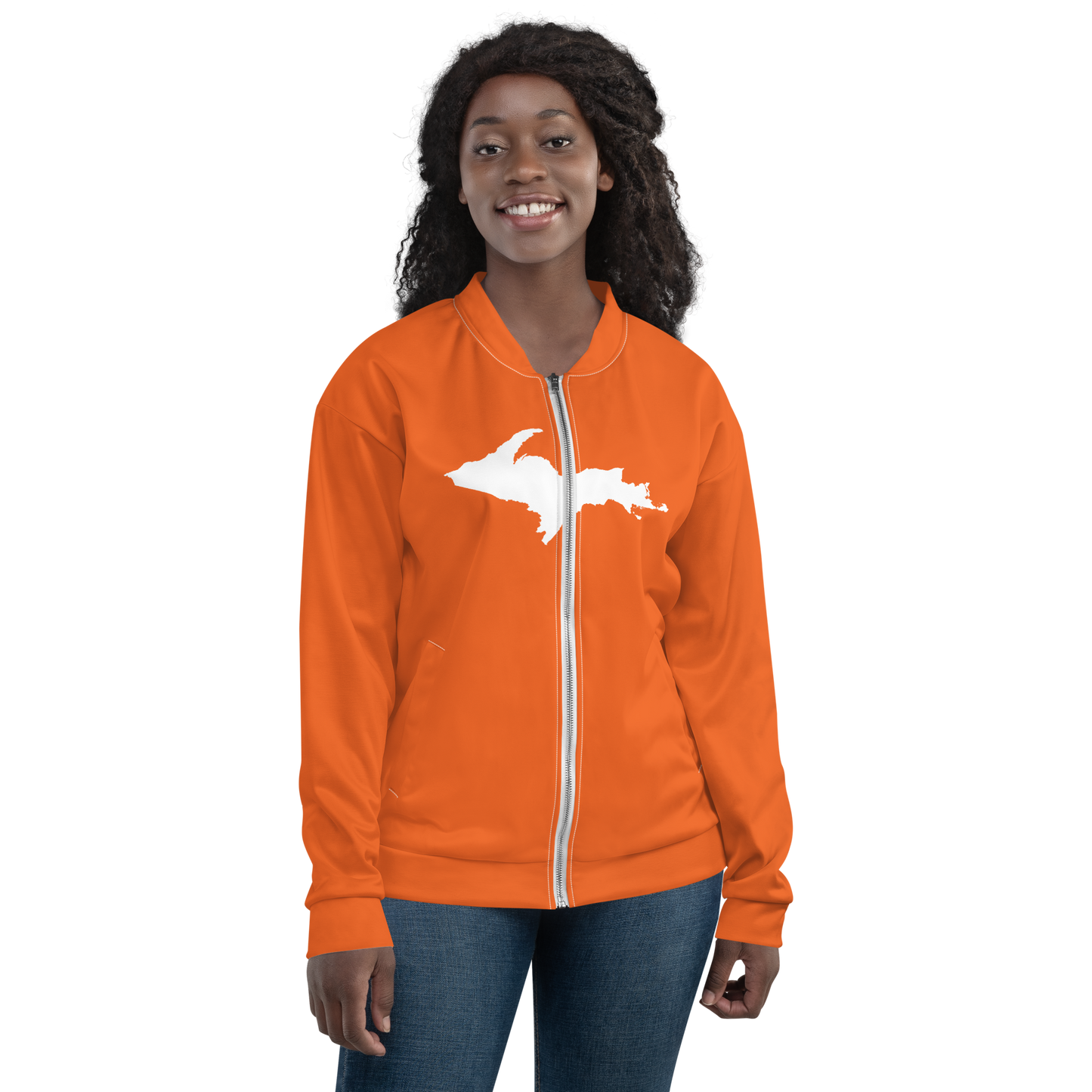 Michigan Upper Peninsula Bomber Jacket (w/ Large UP Outline) | Orange