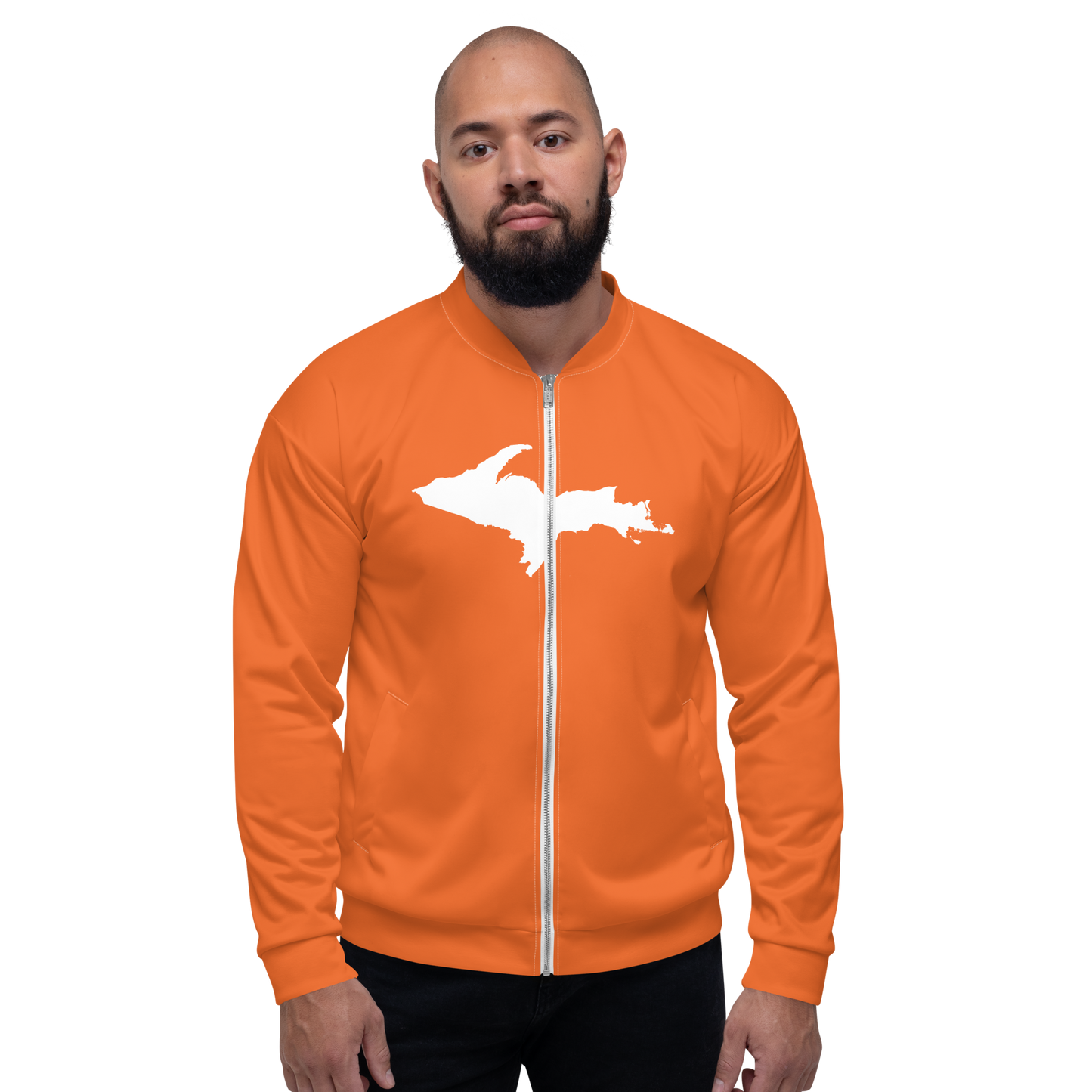 Michigan Upper Peninsula Bomber Jacket (w/ Large UP Outline) | Orange