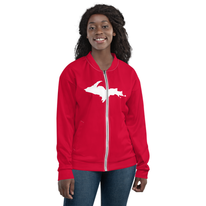 Michigan Upper Peninsula Bomber Jacket (w/ Large UP Outline) | Lighthouse Red