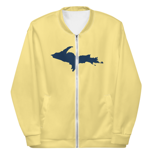 Michigan Upper Peninsula Bomber Jacket (w/ Large Navy UP Outline) | Cherry Yellow