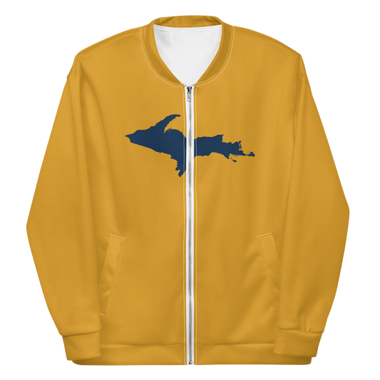 Michigan Upper Peninsula Bomber Jacket (w/ Large Navy UP Outline) | Gold