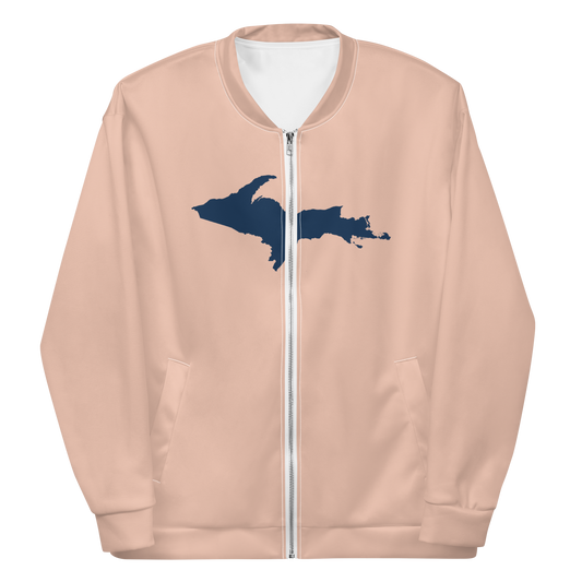 Michigan Upper Peninsula Bomber Jacket (w/ Large Navy UP Outline) | Zinnwaldite Pink