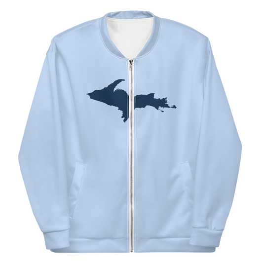 Michigan Upper Peninsula Bomber Jacket (w/ Large Navy UP Outline) | Light Blue