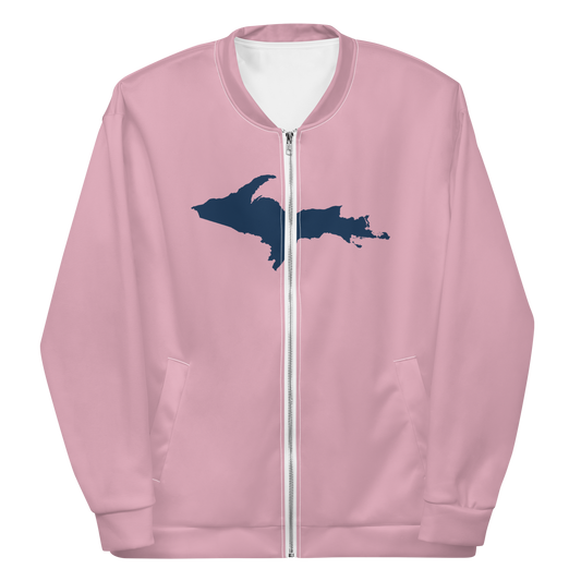 Michigan Upper Peninsula Bomber Jacket (w/ Large Navy UP Outline) | Pink