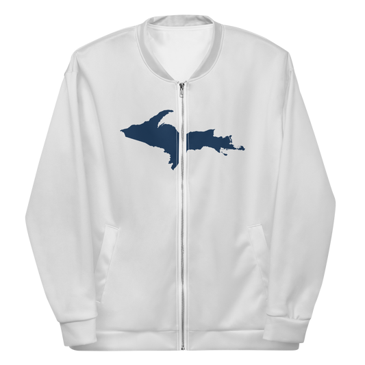 Michigan Upper Peninsula Bomber Jacket (w/ Large Navy UP Outline) | Birch Bark White