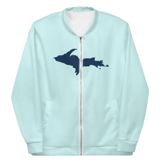 Michigan Upper Peninsula Bomber Jacket (w/ Large Navy UP Outline) | Cyan