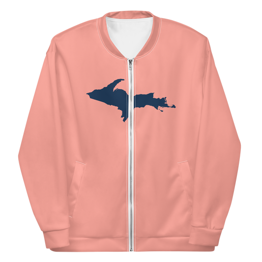 Michigan Upper Peninsula Bomber Jacket (w/ Large Navy UP Outline) | Champagne Pink