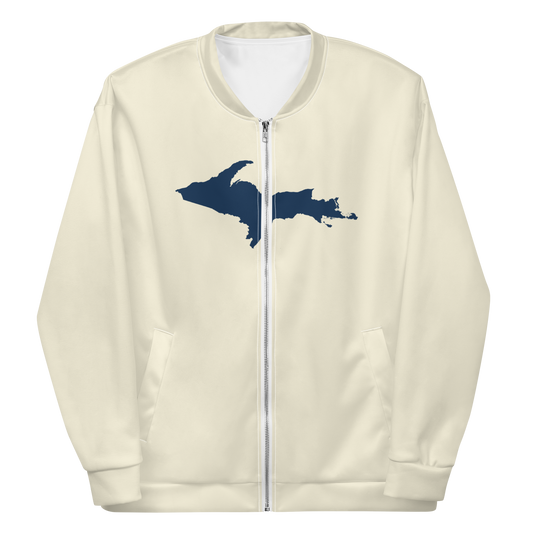 Michigan Upper Peninsula Bomber Jacket (w/ Large Navy UP Outline) | Ivory White