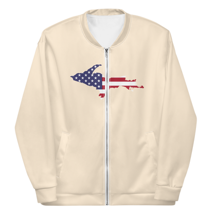 Michigan Upper Peninsula Bomber Jacket (w/ Large UP USA Flag Outline) | Champagne White