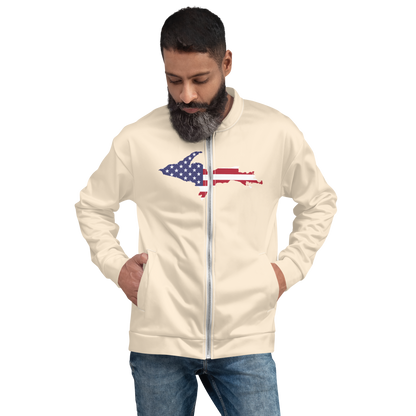 Michigan Upper Peninsula Bomber Jacket (w/ Large UP USA Flag Outline) | Champagne White