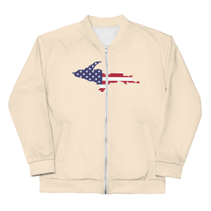 Michigan Upper Peninsula Bomber Jacket (w/ Large UP USA Flag Outline) | Champagne White