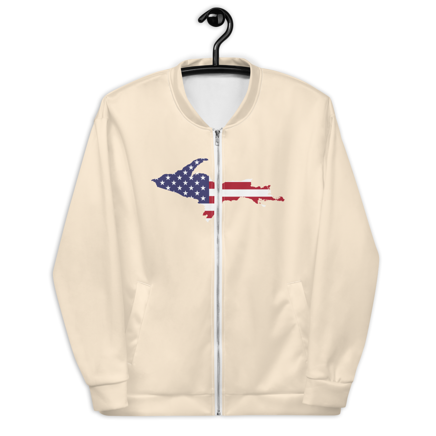 Michigan Upper Peninsula Bomber Jacket (w/ Large UP USA Flag Outline) | Champagne White