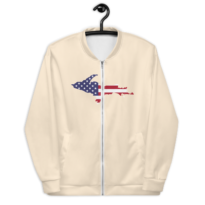 Michigan Upper Peninsula Bomber Jacket (w/ Large UP USA Flag Outline) | Champagne White