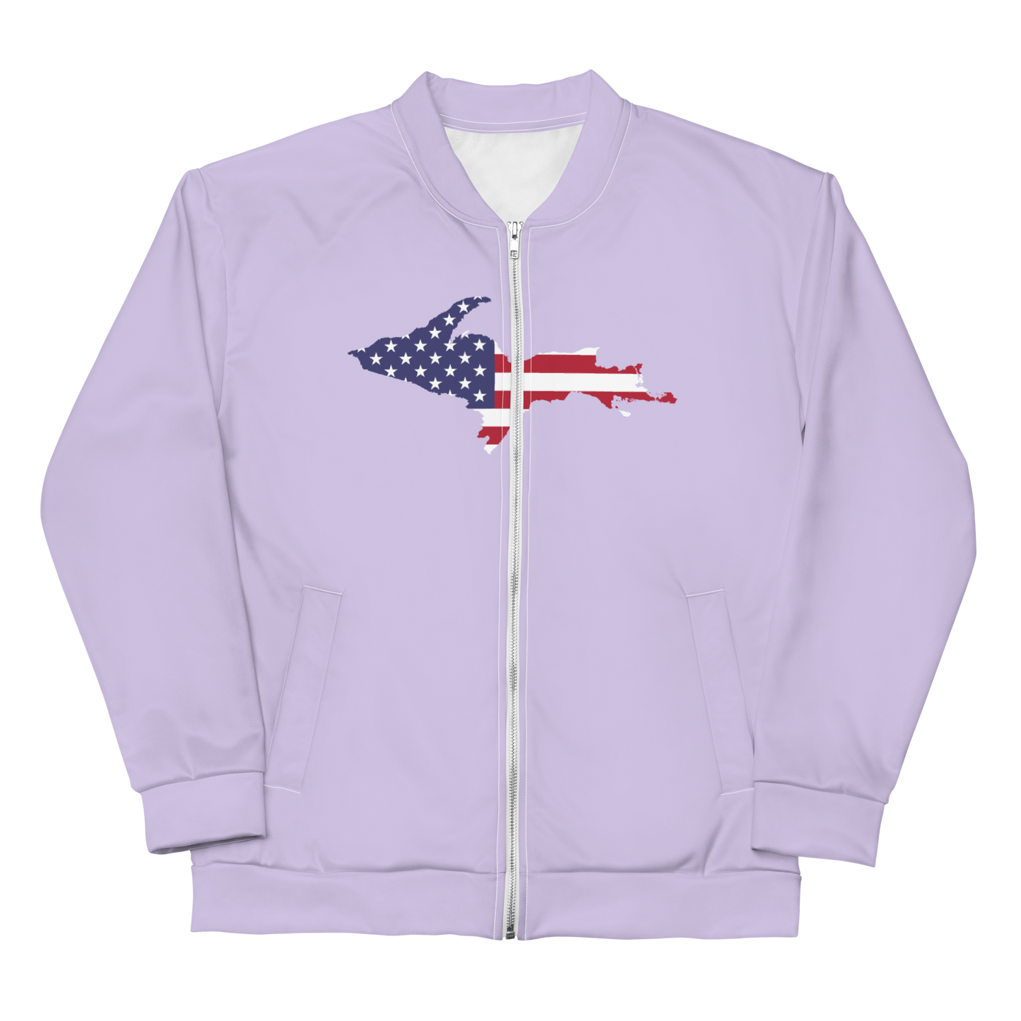 Michigan Upper Peninsula Bomber Jacket (w/ Large UP USA Flag Outline) | Lavender