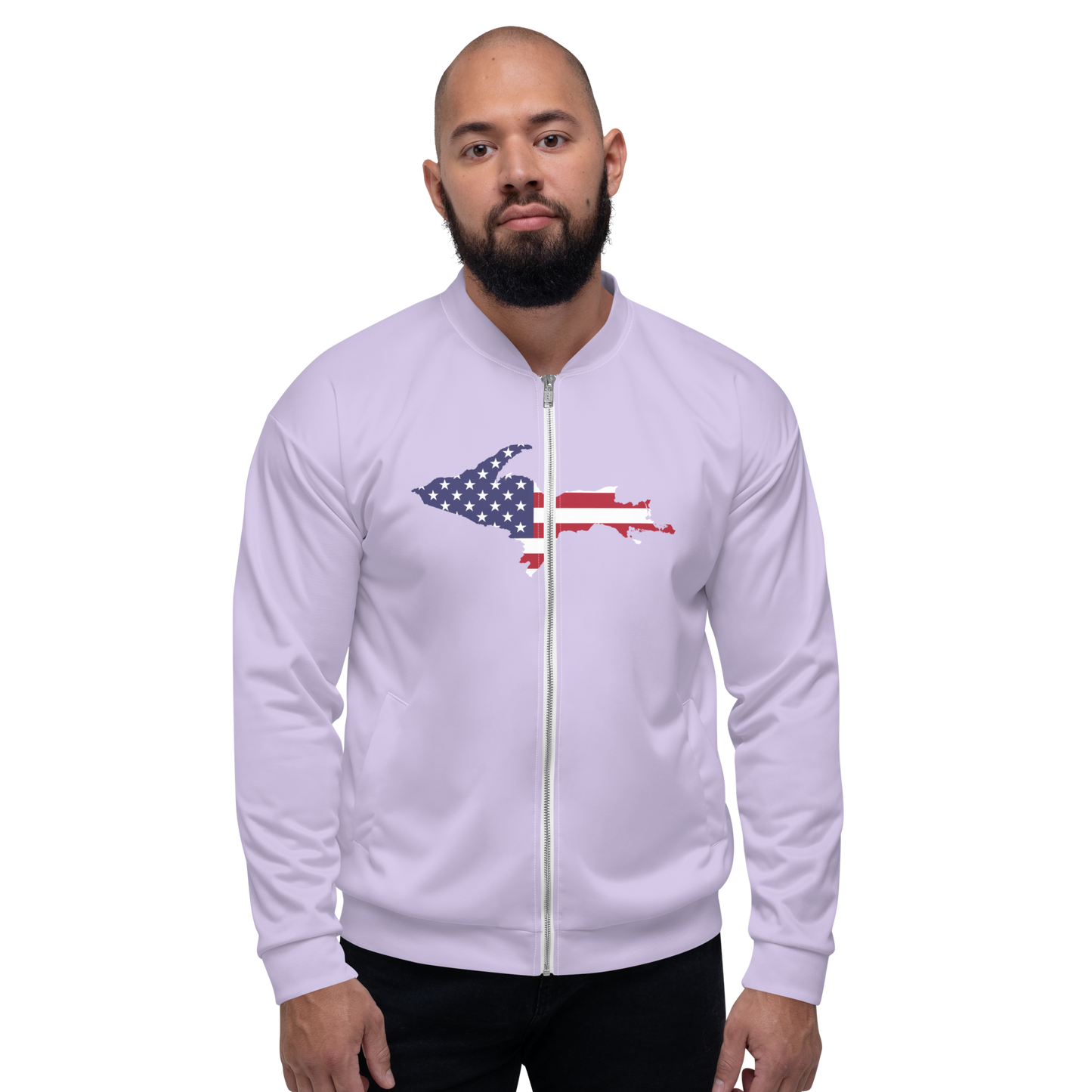 Michigan Upper Peninsula Bomber Jacket (w/ Large UP USA Flag Outline) | Lavender