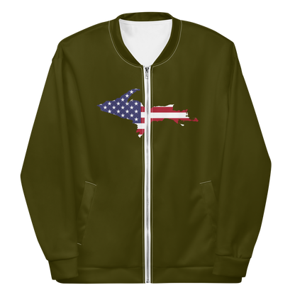 Michigan Upper Peninsula Bomber Jacket (w/ Large UP USA Flag Outline) | Military Green