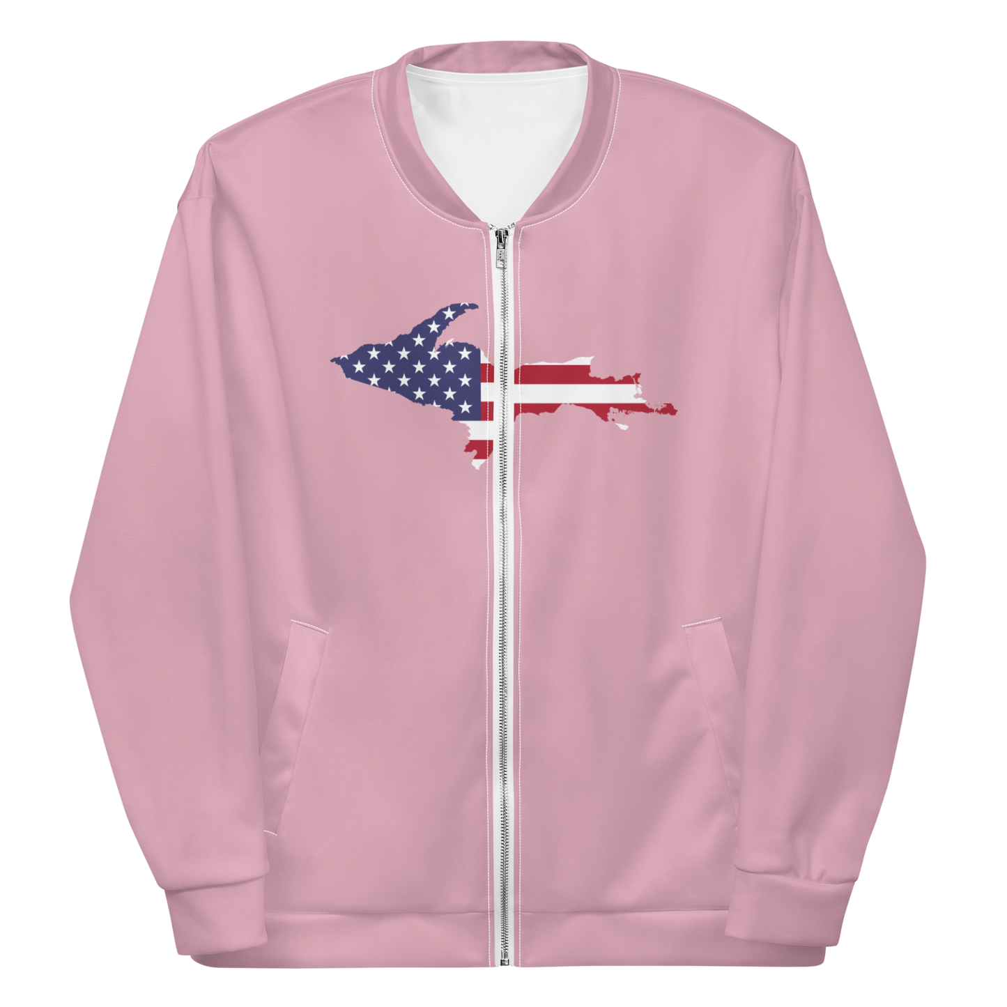 Michigan Upper Peninsula Bomber Jacket (w/ Large UP USA Flag Outline) | Pink