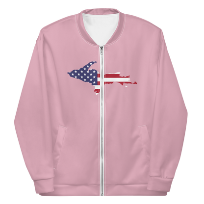 Michigan Upper Peninsula Bomber Jacket (w/ Large UP USA Flag Outline) | Pink