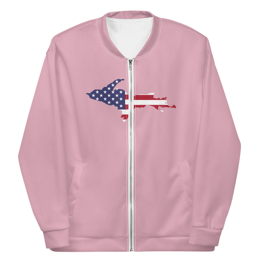 Michigan Upper Peninsula Bomber Jacket (w/ Large UP USA Flag Outline) | Pink