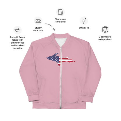 Michigan Upper Peninsula Bomber Jacket (w/ Large UP USA Flag Outline) | Pink