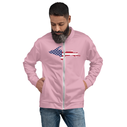 Michigan Upper Peninsula Bomber Jacket (w/ Large UP USA Flag Outline) | Pink