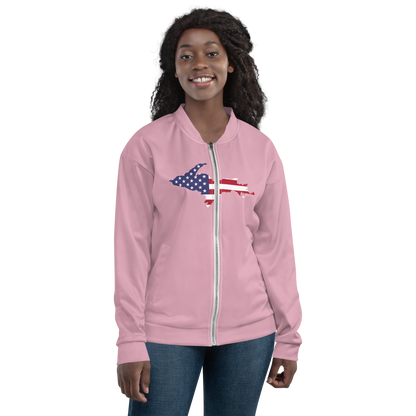 Michigan Upper Peninsula Bomber Jacket (w/ Large UP USA Flag Outline) | Pink