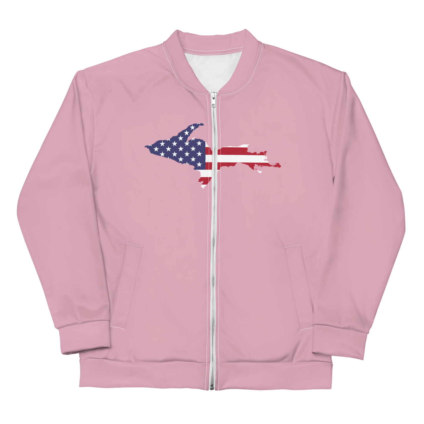 Michigan Upper Peninsula Bomber Jacket (w/ Large UP USA Flag Outline) | Pink