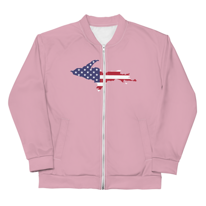 Michigan Upper Peninsula Bomber Jacket (w/ Large UP USA Flag Outline) | Pink