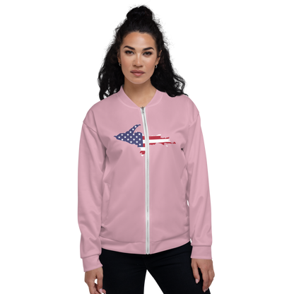 Michigan Upper Peninsula Bomber Jacket (w/ Large UP USA Flag Outline) | Pink