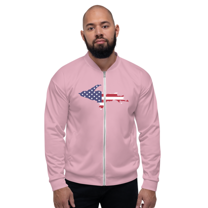 Michigan Upper Peninsula Bomber Jacket (w/ Large UP USA Flag Outline) | Pink