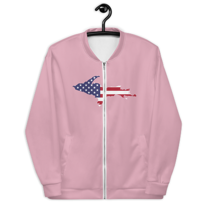 Michigan Upper Peninsula Bomber Jacket (w/ Large UP USA Flag Outline) | Pink