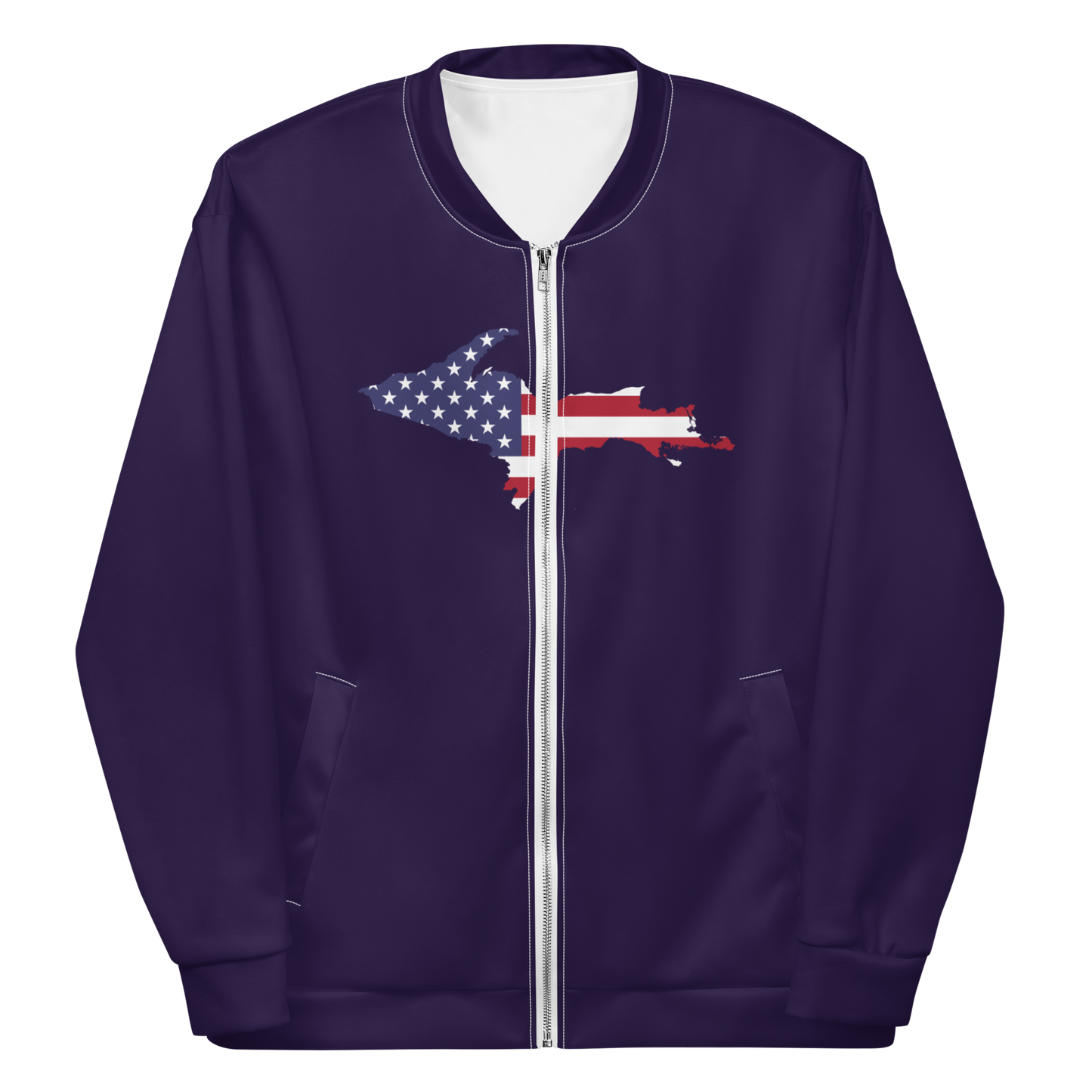 Michigan Upper Peninsula Bomber Jacket (w/ Large UP USA Flag Outline) | Blackcurrant Color