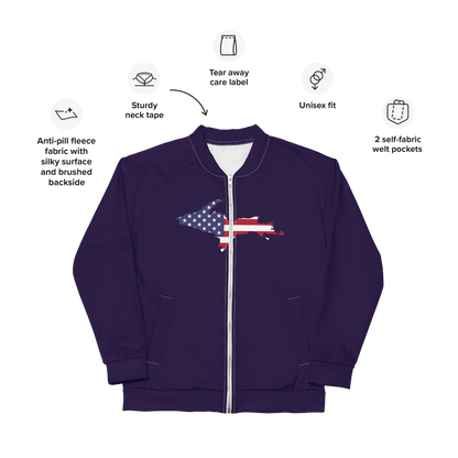 Michigan Upper Peninsula Bomber Jacket (w/ Large UP USA Flag Outline) | Blackcurrant Color