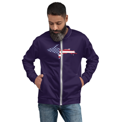 Michigan Upper Peninsula Bomber Jacket (w/ Large UP USA Flag Outline) | Blackcurrant Color