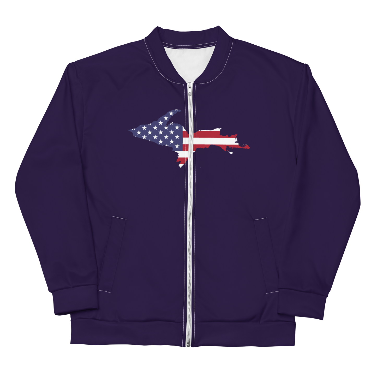 Michigan Upper Peninsula Bomber Jacket (w/ Large UP USA Flag Outline) | Blackcurrant Color