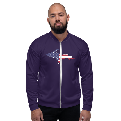 Michigan Upper Peninsula Bomber Jacket (w/ Large UP USA Flag Outline) | Blackcurrant Color