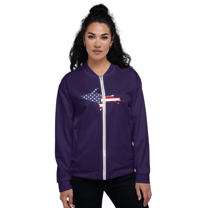 Michigan Upper Peninsula Bomber Jacket (w/ Large UP USA Flag Outline) | Blackcurrant Color