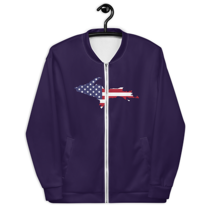 Michigan Upper Peninsula Bomber Jacket (w/ Large UP USA Flag Outline) | Blackcurrant Color