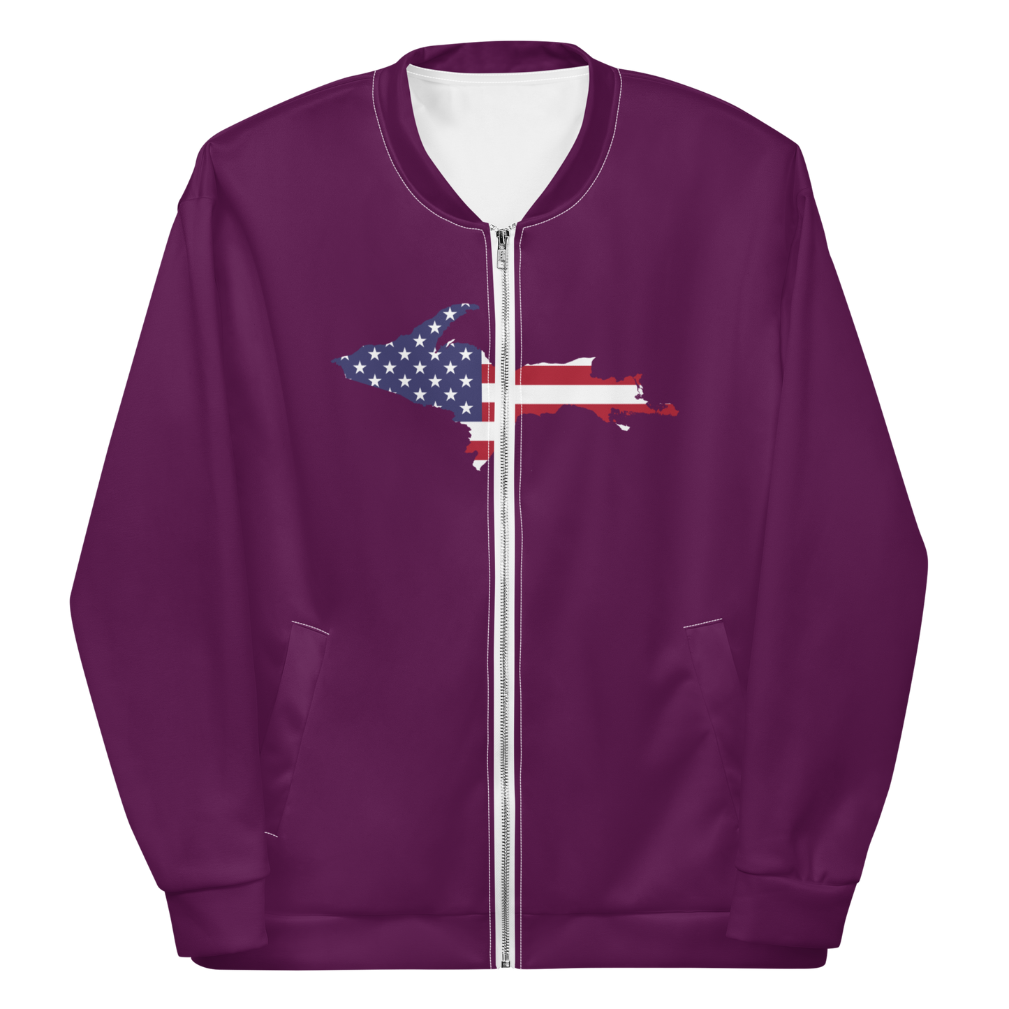 Michigan Upper Peninsula Bomber Jacket (w/ Large UP USA Flag Outline) | Tyrian Purple