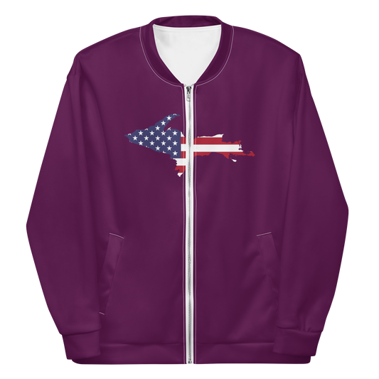 Michigan Upper Peninsula Bomber Jacket (w/ Large UP USA Flag Outline) | Tyrian Purple