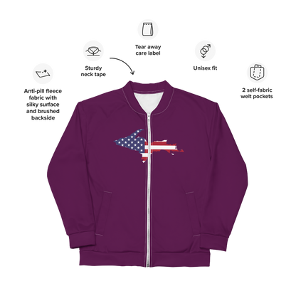 Michigan Upper Peninsula Bomber Jacket (w/ Large UP USA Flag Outline) | Tyrian Purple