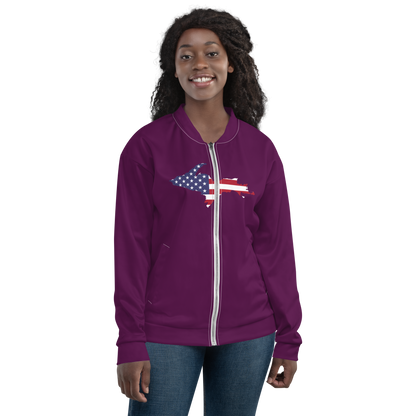 Michigan Upper Peninsula Bomber Jacket (w/ Large UP USA Flag Outline) | Tyrian Purple