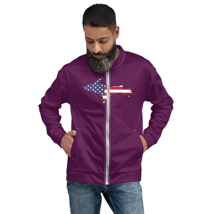 Michigan Upper Peninsula Bomber Jacket (w/ Large UP USA Flag Outline) | Tyrian Purple