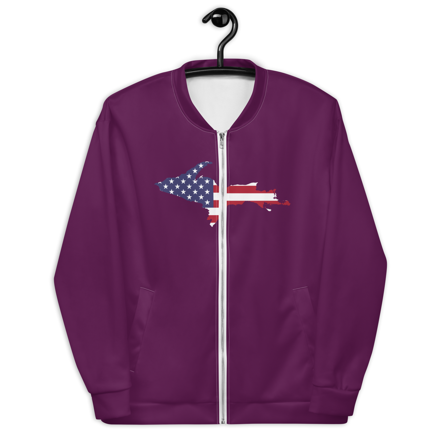 Michigan Upper Peninsula Bomber Jacket (w/ Large UP USA Flag Outline) | Tyrian Purple