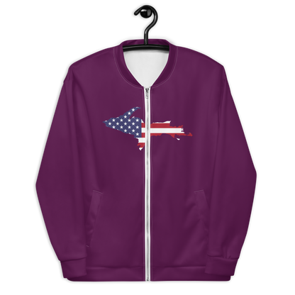 Michigan Upper Peninsula Bomber Jacket (w/ Large UP USA Flag Outline) | Tyrian Purple