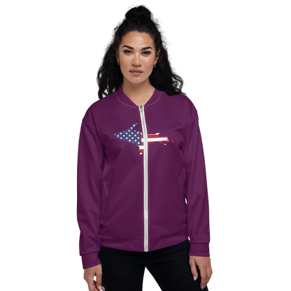 Michigan Upper Peninsula Bomber Jacket (w/ Large UP USA Flag Outline) | Tyrian Purple