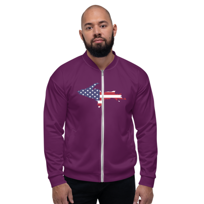 Michigan Upper Peninsula Bomber Jacket (w/ Large UP USA Flag Outline) | Tyrian Purple