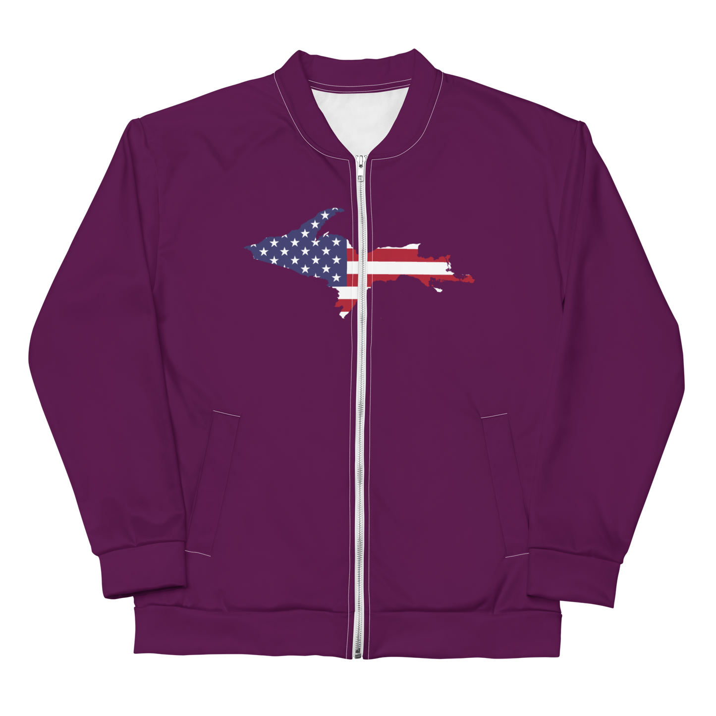 Michigan Upper Peninsula Bomber Jacket (w/ Large UP USA Flag Outline) | Tyrian Purple